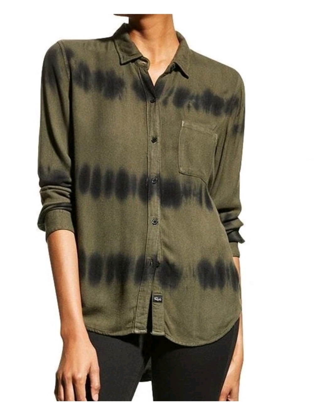 Rails Hunter Olive Black Waves Tie Dye Button Down Shirt NEW NWT Small